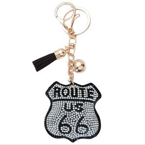 Bling Rhinestone Puffy Get your Kix on Route 66 Key and Bag Chain.